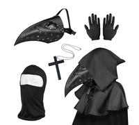 Masque de médecin de la peste, masque d'oiseau steampunk noir, costume d'Halloween pour hommes, costume de médecin de la peste pour adultes, masque d'Halloween avec gants et cape à capuche