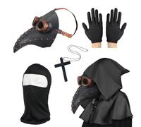 Masque de médecin de la peste, steampunk pour adulte, costume d'Halloween pour homme, noir bronze, masque d'Halloween avec gants et cape à capuche pour décoration de Toussaint