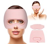 Masque de migraine 3 en 1 avec masque pour les yeux amovible, réutilisable, bonnet de soulagement de la migraine, masque rafraîchissant pour soulager le stress et les maux de tête, rose