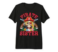 Masque de Mort avec cœur et Inscription « Pirate Sister » T-Shirt Haut de Gamme