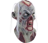 Masque de mort-vivant avec cheveux Accessoire de costume Halloween gris-rouge