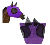 Masque de Mouche de Maille de Cheval, Masque de Visage de Cheval avec des Oreilles 44x36cm/17.3X 14.2in équipement équestre d'équitation Protecteur pour la Protection (Violet)