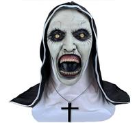 Masque de Nonne Effrayant avec Collier Croix,Masque Nonne de Bouche Ouverte Horreur Realiste,Effrayant Masque Deguisement,The Nonne Masque Realiste Humain pour Halloween,Fêtes Costumées,Unisex