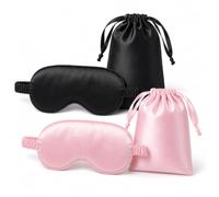 Masque de Nuit Satin Sommeil 2 Pièces - Noir Rose avec Sacs Rangement | Masque Nuit voyage, sangle réglable, doux pour la peau - cadeau raffiné