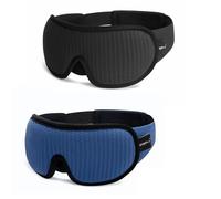 Masque de nuit soie Masque de sommeil 3D bloquant la lumière, masque for les yeux en mousse à mémoire forme, aide au voyage rembourré doux pour une nuit complète(2PC-Black and Blue)