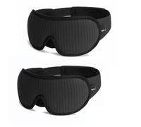 Masque de nuit soie Masque de sommeil 3D bloquant la lumière, masque for les yeux en mousse à mémoire forme, aide au voyage rembourré doux pour une nuit complète(2PC-Black)