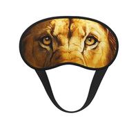 Masque de nuit unisexe en tissu composite noir avec bordure noire, motif lion sauvage majestueux dans la savane africaine, et élastique de maintien.