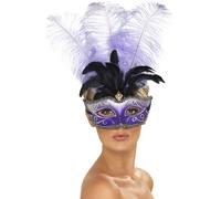 Masque De Pantomime D'Opéra Deluxe Colombien Violet Avec Plume