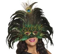 Masque de paon extravagant Masque à plumes pour femmes vert/noir
