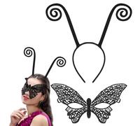 Masque de Papillon, Serre-tête avec Antenne de Papillon, Masque Dentelle Noir, Bandeaux D'antenne Papillons pour Enfant, Femme, Halloween, Carnaval