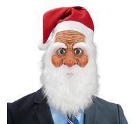 Masque de Père Noël complet - Masque en latex pour personnes âgées | Couverture de visage de Père Noël avec bonnet rouge barbe blanche | Costume de fête d'Halloween, gâteau du visage Comp