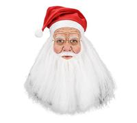 Masque de Père Noël - Masque de déguisement réaliste en latex, Couvre-tête intégral, Accessoire de fête, Déguisement de Noël | Masqu de Père Noëll authentique avec barbe et chapeau rouge pour adultes