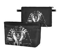 Masque de pharaon Toutankhamon en pierre antique sur fond sombre pour femme - Sac à main de rangement pour cosmétiques - Porte-monnaie portable - Trousse de maquillage - Organiseur de sac à main pour