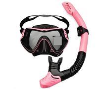 Masque de Plongée Anti-Fuite Masque De Plongée Ensemble Tuba Adultes en Apnée Anti-buée Anti-Fuite Panoramique Vue Large Respiration Libre Cadeau Fête(Rosa)
