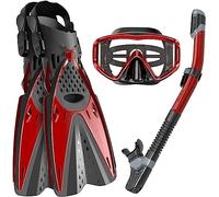Masque de Plongée Anti-Fuite Snorkel Mask Diving Dry Set Regolabile Panning Wide View Deep Snorkeling Cadeau Fête(Rot,44.6*20*24cm)