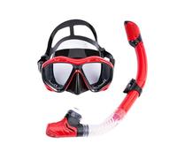 Masque de plongée avec tuba - Lunettes de natation professionnelles et tuba sec pour plongée avec tuba et plongée | Anti-buée, protection UV et étanche (rouge)