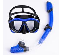 Masque de plongée avec tuba - Lunettes de natation professionnelles et tuba sec pour plongée avec tuba et plongée | Anti-buée, protection UV et étanche (bleu)