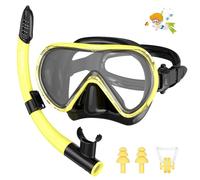 Masque de Plongée Enfant pour 4 à 14 Ans, Ensemble Masque Snorkeling et Tuba Pliable pour Plongée en Apnée, Lunette Plongée Enfant avec Lentille en Verre Trempé Anti-Buée et Anti-Fuite