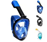 Masque de plongée intégral avec tuba - Vue à 180° avec design panoramique - Compatible avec caméra de sport, masque de plongée avec technologie anti-buée et anti-fuite pour adultes et enfants (1, bleu
