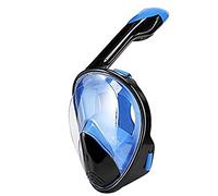 Masque de plongée, Masque de plongée intégral en Silicone avec Tuba à 180°, Type Sec, Bouche Plate, adapté aux Adultes et Enfants(Blue,L)