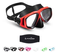 Masque de plongée pour enfants à deux lentilles avec nez - Protection UV - En verre trempé - Masque de plongée libre - Masque de plongée avec tuba (rouge 008)