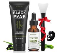 Masque de Points Noirs Masque Peel Off Blackhead Remover au Charbon Dissolvant les Points Noirs avec Sérum Arbre à Thé, Nettoyage en Profondeur Purifiant, Acné, Rétrécissement des Pores(100g+30ml)