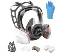 Masque de protection respiratoire complet réutilisable - Masque à gaz complet - Masque de protection contre la poussière - Avec 10 tampons de coton filtrables - 5 paires de gants pour vapeurs