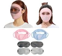 Masque de Protection Solaire UV, 4 Pcs Full Face Shield Multifonctionnel Ice Silk Protection UV Womens Sunscreen Face Veil with Eye Protector Sheets pour la Randonnée