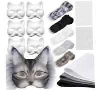 Masque de renard| Kit de masque Therian, kit chat diy 29 pièces style 2 | Kit de masque tout-en-29 à faire soi-même, base lisse prête à colorier, ajustement confortable, idéal pour le cosplay, Hallo