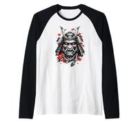 Masque de samouraï Japonais Vintage imprimé sur Le Devant et Le Dos Manche Raglan