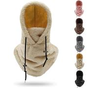 Masque de ski à capuche en velours haute polaire, masque de ski 2024, casque à capuche, masque d'hiver résistant au vent, beige, taille unique