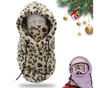 Masque de ski à capuche Sherpa en polaire d'hiver pour homme et femme, avec cordon de serrage, chapeau chaud et résistant au froid, imprimé léopard, taille unique