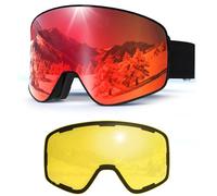 Masque de Ski avec Magnétique Lentille Interchangeable,YH212 Lunettes de Ski OTG pour Unisexes Ajustables Anti Buée Coupe-Vent Anti-UV Lunettes de Snowboard pour Sports Hiver (03-REVO Red/Black)