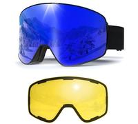 Masque de Ski avec Magnétique Lentille Interchangeable,YH212 Lunettes de Ski OTG pour Unisexes Ajustables Anti Buée Coupe-Vent Anti-UV Lunettes de Snowboard pour Sports Hiver (08-REVO Blue/Black)