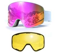 Masque de Ski avec Magnétique Lentille Interchangeable,YH212 Lunettes de Ski OTG pour Unisexes Ajustables Anti Buée Coupe-Vent Anti-UV Lunettes de Snowboard pour Sports Hiver (04-REVO Pink/White)