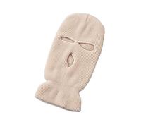 Masque de ski intégral avec 3 trous, cagoule coupe-vent tricotée, bonnet, bonnet d'hiver chaud unisexe, beige, L