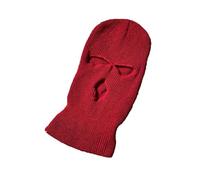 Masque de ski intégral avec 3 trous, cagoule coupe-vent tricotée, bonnet, bonnet d'hiver chaud unisexe, rouge foncé, L