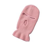 Masque de ski intégral avec 3 trous, cagoule coupe-vent tricotée, bonnet, bonnet d'hiver chaud unisexe, rose, L