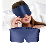 Masque de sommeil 100 % soie de mûrier pour homme et femme avec bandeau réglable - Grand masque de sommeil pour une occultation totale toute la nuit, le voyage - Taupe (bleu foncé)