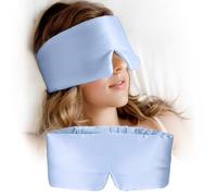 Masque de sommeil 100 % soie de mûrier pour homme et femme avec bandeau réglable - Grand masque de sommeil pour une occultation totale toute la nuit, le voyage - Taupe (bleu clair)