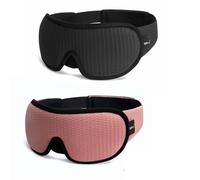 Masque de sommeil 3D bloquant la lumière, masque for les yeux en mousse à mémoire forme, aide au voyage rembourré doux(2PC-Black and Pink)