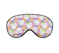 Masque de sommeil à carreaux colorés avec motif de marguerites fantômes pour Halloween, pour femmes et hommes. Masque doux et ajustable avec bandeau pour les yeux, 20 x 10 cm.