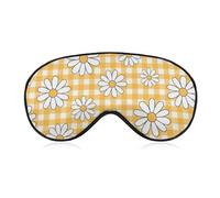 Masque de sommeil à carreaux jaunes et blancs et fleurs de marguerite blanche pour femmes et hommes, masque doux pour les yeux, bandeau ajustable, couvre-visage, 20 x 10 cm