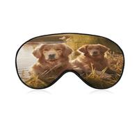 Masque de sommeil à deux Golden Retrievers Masque de sommeil bloquant la lumière pour les yeux à deux Golden Retrievers, cache-yeux avec sangle réglable