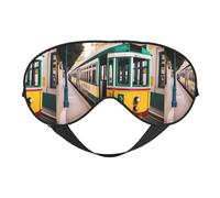 Masque de sommeil à imprimé de tramway de Lisbonne, doux et respirant pour les voyages, le travail de nuit et la méditation