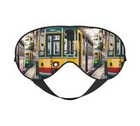 Masque de sommeil à imprimé de tramway de Lisbonne, doux et respirant pour les voyages, le travail de nuit et la méditation