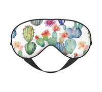 Masque de sommeil à l'aquarelle cactus pour homme et femme - Masque pour les yeux double face avec sangle réglable, doux au toucher soyeux, bloque la lumière et respirant pour voyage, sieste, travail