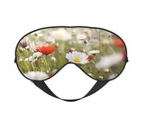 Masque de sommeil à motif de fleurs de prairie et de marguerites pour homme et femme - Masque pour les yeux double face avec sangle réglable, doux au toucher soyeux, bloque la lumière et respirant
