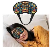 Masque de sommeil à motif de masque Tiki coloré Masque pour les yeux occultant doux avec sangle réglable Housse de protection confortable pour les yeux pour femmes et hommes Repos profond Voyage Trava