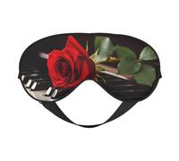 Masque de sommeil à motif de rose rouge au piano pour homme et femme - Masque pour les yeux double face avec sangle réglable, doux au toucher soyeux, bloque la lumière et respirant, pour voyage